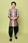 Buy_Samyukta Singhania_Multi Color Velvet Striped Sherwani And Dhoti Pant Set _at_Aza_Fashions