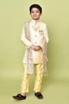 Buy_Samyukta Singhania_Beige Jacquard Woven Floral Sherwani Set _at_Aza_Fashions