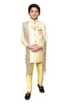 Shop_Samyukta Singhania_Beige Jacquard Woven Floral Sherwani Set _Online_at_Aza_Fashions