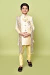 Samyukta Singhania_Beige Jacquard Woven Floral Sherwani Set _at_Aza_Fashions