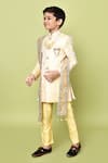 Samyukta Singhania_Beige Jacquard Woven Floral Sherwani Set _Online