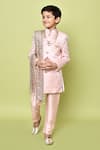 Buy_Samyukta Singhania_Peach Jacquard Woven Floral Flower Sherwani Set 