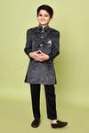 Buy_Samyukta Singhania_Grey Sherwani Velvet Embroidered Paisley And Trouser Set _at_Aza_Fashions