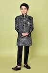 Samyukta Singhania_Grey Sherwani Velvet Embroidered Paisley And Trouser Set _at_Aza_Fashions