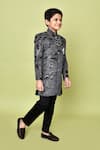 Samyukta Singhania_Grey Sherwani Velvet Embroidered Paisley And Trouser Set _Online