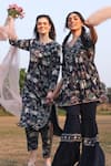 SUMMER BY PRIYANKA GUPTA_Blue Georgette Printed Floral V Neck Gardenia Kurta Gharara Set _Online_at_Aza_Fashions