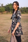 Buy_SUMMER BY PRIYANKA GUPTA_Blue Georgette Printed Floral V Neck Gardenia Kurta Gharara Set _Online_at_Aza_Fashions