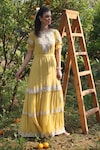 Buy_SUMMER BY PRIYANKA GUPTA_Yellow Georgette Embroidered Floral Round Gardenia Harvest Maxi Dress _at_Aza_Fashions