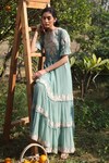 Buy_SUMMER BY PRIYANKA GUPTA_Blue Georgette Embroidered Floral Round Gardenia Harvest Maxi Dress_Online_at_Aza_Fashions