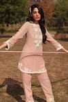 Buy_SUMMER BY PRIYANKA GUPTA_Pink Georgette Embroidered Floral Round Harvest Kurta And Pant Set _at_Aza_Fashions