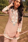 Shop_SUMMER BY PRIYANKA GUPTA_Pink Georgette Embroidered Floral Round Harvest Kurta And Pant Set _Online_at_Aza_Fashions