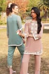 SUMMER BY PRIYANKA GUPTA_Green Georgette Embroidered Floral Round Harvest Kurta And Pant Set_at_Aza_Fashions
