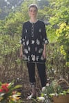 Buy_SUMMER BY PRIYANKA GUPTA_Black Georgette Embroidered Floral Round Harvest Pleated Kurta And Pant Set _at_Aza_Fashions