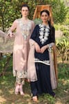 SUMMER BY PRIYANKA GUPTA_Blue Georgette Embroidered Floral Round Harvest Kurta Sharara Set_Online_at_Aza_Fashions