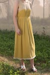 SUMMER BY PRIYANKA GUPTA_Yellow Georgette Embroidered Floral Round Neck Loop Dress _at_Aza_Fashions