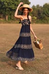 Buy_SUMMER BY PRIYANKA GUPTA_Blue Georgette Printed Floral Square Neck Tiered Dress_at_Aza_Fashions