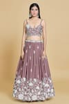 Samyukta Singhania_Rose Gold Lehenga And Blouse Poly Georgette Embroidery Thread V Neck Work Set _Online_at_Aza_Fashions