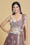 Buy_Samyukta Singhania_Rose Gold Lehenga And Blouse Poly Georgette Embroidery Thread V Neck Work Set _Online_at_Aza_Fashions