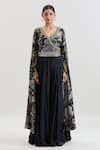 Basanti - Kapde Aur Koffee x AZA_Black Chinon Embroidered Handwork Blouse Floral Print Draped Jumpsuit_at_Aza_Fashions