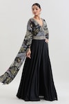 Buy_Basanti - Kapde Aur Koffee x AZA_Black Chinon Embroidered Handwork Blouse Floral Print Draped Jumpsuit