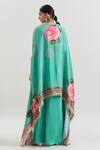 Shop_Basanti - Kapde Aur Koffee x AZA_Green Crepe Embroidered Coins Blouse V Floral Print Cape And Draped Skirt Set