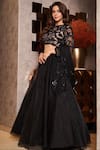 Buy_Premya By Manishii_Black Tulle Embroidery Sequin Round Floral Blouse Lehenga Set _at_Aza_Fashions