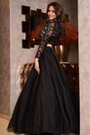 Shop_Premya By Manishii_Black Tulle Embroidery Sequin Round Floral Blouse Lehenga Set 