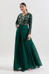 Buy_Basanti - Kapde Aur Koffee x AZA_Green Georgette Embroidered Sequins V Neck Floral Flared Jumpsuit