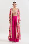 Basanti - Kapde Aur Koffee x AZA_Pink Organza Printed Gota Patti Blouse Square Floral Jacket And Sharara Set_at_Aza_Fashions
