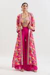 Buy_Basanti - Kapde Aur Koffee x AZA_Pink Organza Printed Gota Patti Blouse Square Floral Jacket And Sharara Set