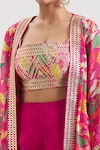 Shop_Basanti - Kapde Aur Koffee x AZA_Pink Organza Printed Gota Patti Blouse Square Floral Jacket And Sharara Set_at_Aza_Fashions