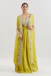 Basanti - Kapde Aur Koffee x AZA_Yellow Cotton Silk Embroidered Sequins Blouse Sweetheart Cape And Lehenga Set_at_Aza_Fashions