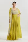 Buy_Basanti - Kapde Aur Koffee x AZA_Yellow Cotton Silk Embroidered Sequins Blouse Sweetheart Cape And Lehenga Set