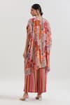 Basanti - Kapde Aur Koffee x AZA_Red Chinon Printed Tassels V Neck Kurta And Striped Pant Set_Online