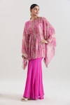 Basanti - Kapde Aur Koffee x AZA_Pink Georgette Printed Sequins Round Paisley Gathered Tunic And Sharara Set_at_Aza_Fashions