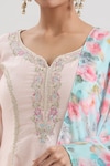 Shop_Basanti - Kapde Aur Koffee x AZA_Pink Chanderi Printed Floral Notched Embroidered Kurta Sharara Set_at_Aza_Fashions