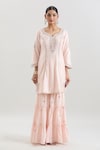 Shop_Basanti - Kapde Aur Koffee x AZA_Pink Chanderi Printed Floral Notched Embroidered Kurta Sharara Set