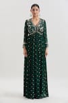 Buy_Basanti - Kapde Aur Koffee x AZA_Green Georgette Embroidered Sequins V Neck Floral Anarkali With Dupatta_Online_at_Aza_Fashions