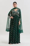 Shop_Basanti - Kapde Aur Koffee x AZA_Green Georgette Embroidered Sequins V Neck Floral Anarkali With Dupatta_Online_at_Aza_Fashions