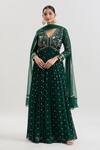 Basanti - Kapde Aur Koffee x AZA_Green Georgette Embroidered Sequins V Neck Floral Anarkali With Dupatta_at_Aza_Fashions