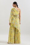 Shop_Basanti - Kapde Aur Koffee x AZA_Yellow Chinon Printed Floral Cape One Shoulder And Sharara Set