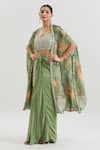 Buy_Basanti - Kapde Aur Koffee x AZA_Green Chinon Embroidered Sequins Blouse Floral Print Cape And Draped Skirt Set