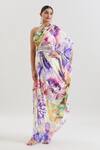 Buy_Basanti - Kapde Aur Koffee x AZA_Multi Color Crepe Printed Floral One Shoulder Abstract Kaftan