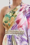 Shop_Basanti - Kapde Aur Koffee x AZA_Multi Color Crepe Printed Floral One Shoulder Abstract Kaftan_at_Aza_Fashions