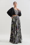 Buy_Basanti - Kapde Aur Koffee x AZA_Black Crepe Printed Floral Top Blunt V Skirt And Embroidered Kaftan Set