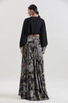 Basanti - Kapde Aur Koffee x AZA_Black Crepe Printed Floral Top Blunt V Skirt And Embroidered Kaftan Set_Online