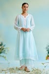 Buy_Nero India_Blue Pant Muslin Embellished Lace Notched Kurta And Wide Legged Set _Online_at_Aza_Fashions