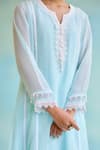 Shop_Nero India_Blue Pant Muslin Embellished Lace Notched Kurta And Wide Legged Set _at_Aza_Fashions