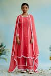 Buy_Nero India_Coral Pant Muslin Embellished Lace Round Neck Kurta And Wide Legged Set _at_Aza_Fashions