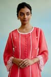 Shop_Nero India_Coral Pant Muslin Embellished Lace Round Neck Kurta And Wide Legged Set _Online_at_Aza_Fashions